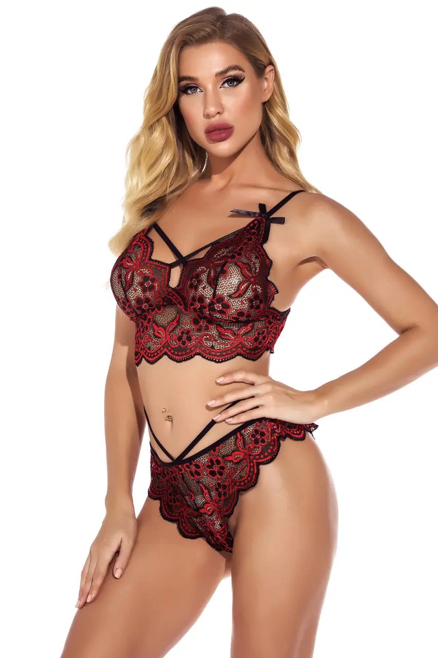 Contrast Daisy Lace Bra Set 3wishes.com